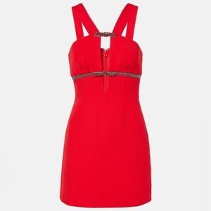 Self Portrait Red Crepe Mini Dress with Rhinestone Bows US Size 4